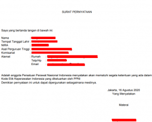 format surat pernyataan patuh kode etik perawat